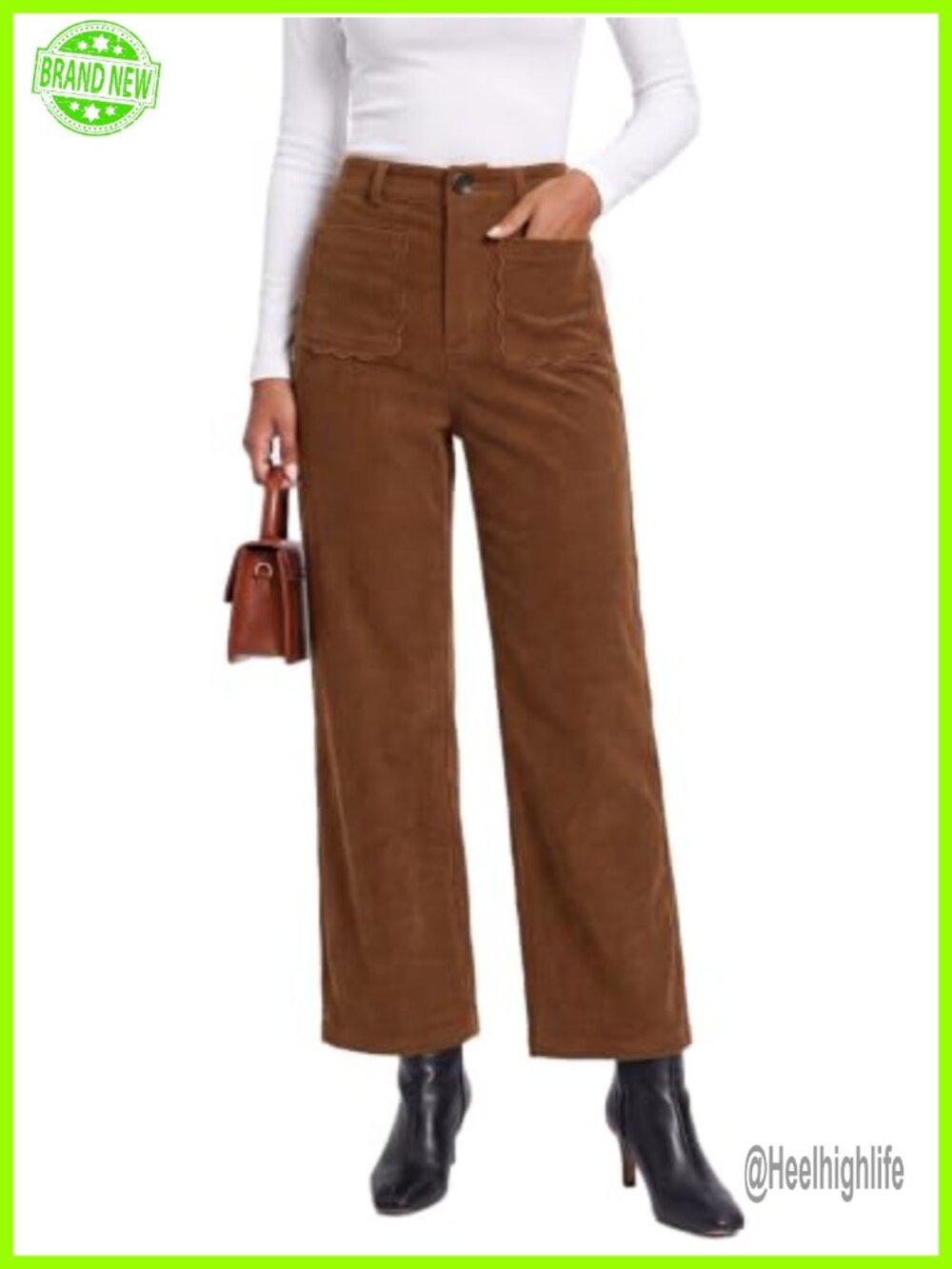 Women's Corduroy High Waist Straight Leg Pants Button Front Trousers
